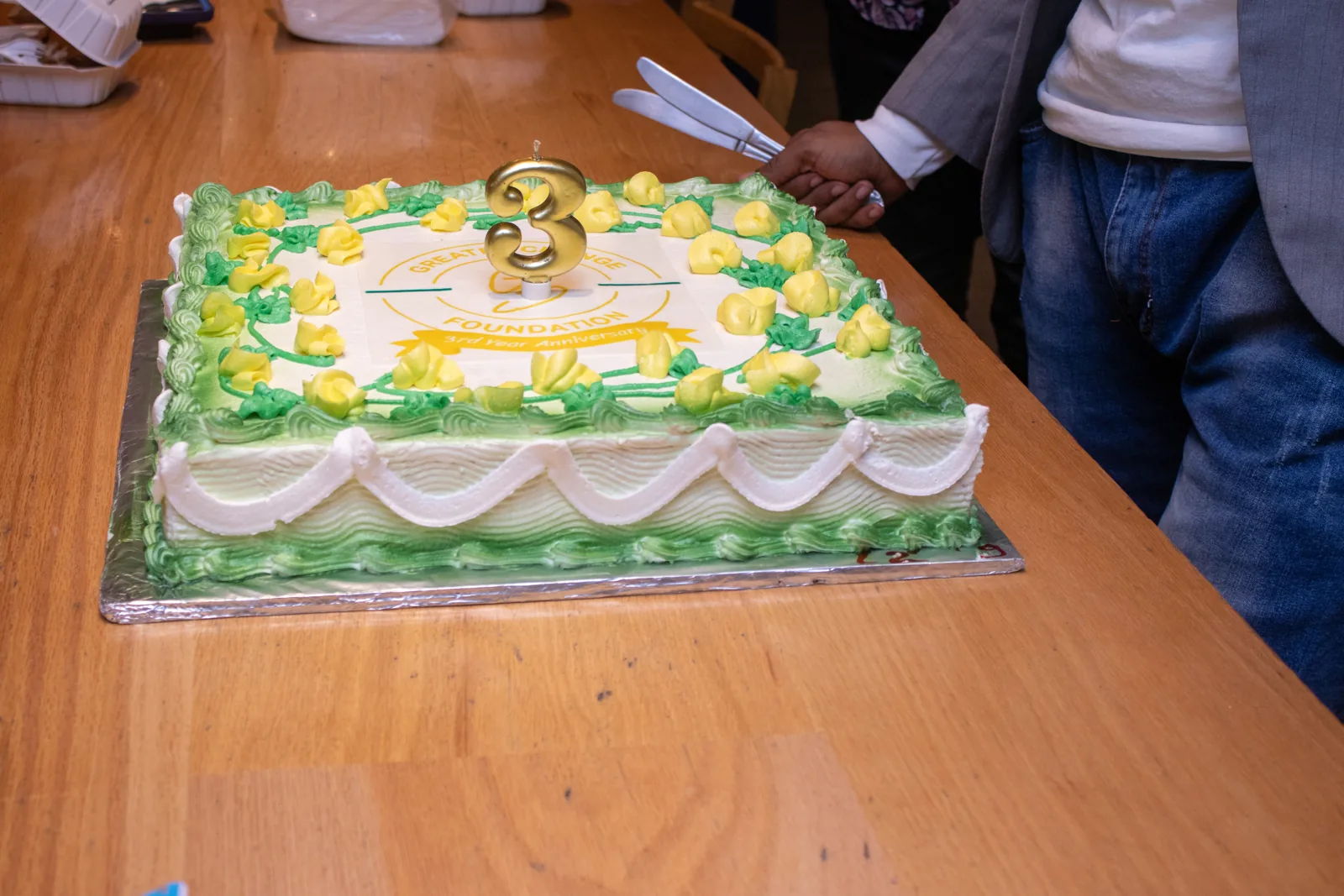 A decorated cake at the anniversary gathering